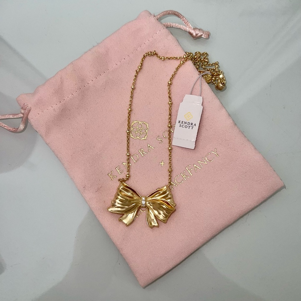 Kendra Scott x LoveShackFancy gold bow necklace